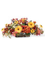Hydrangea, Zinnia & Daisies Silk Flower Autumn Centerpiece in glass vase, by Petals